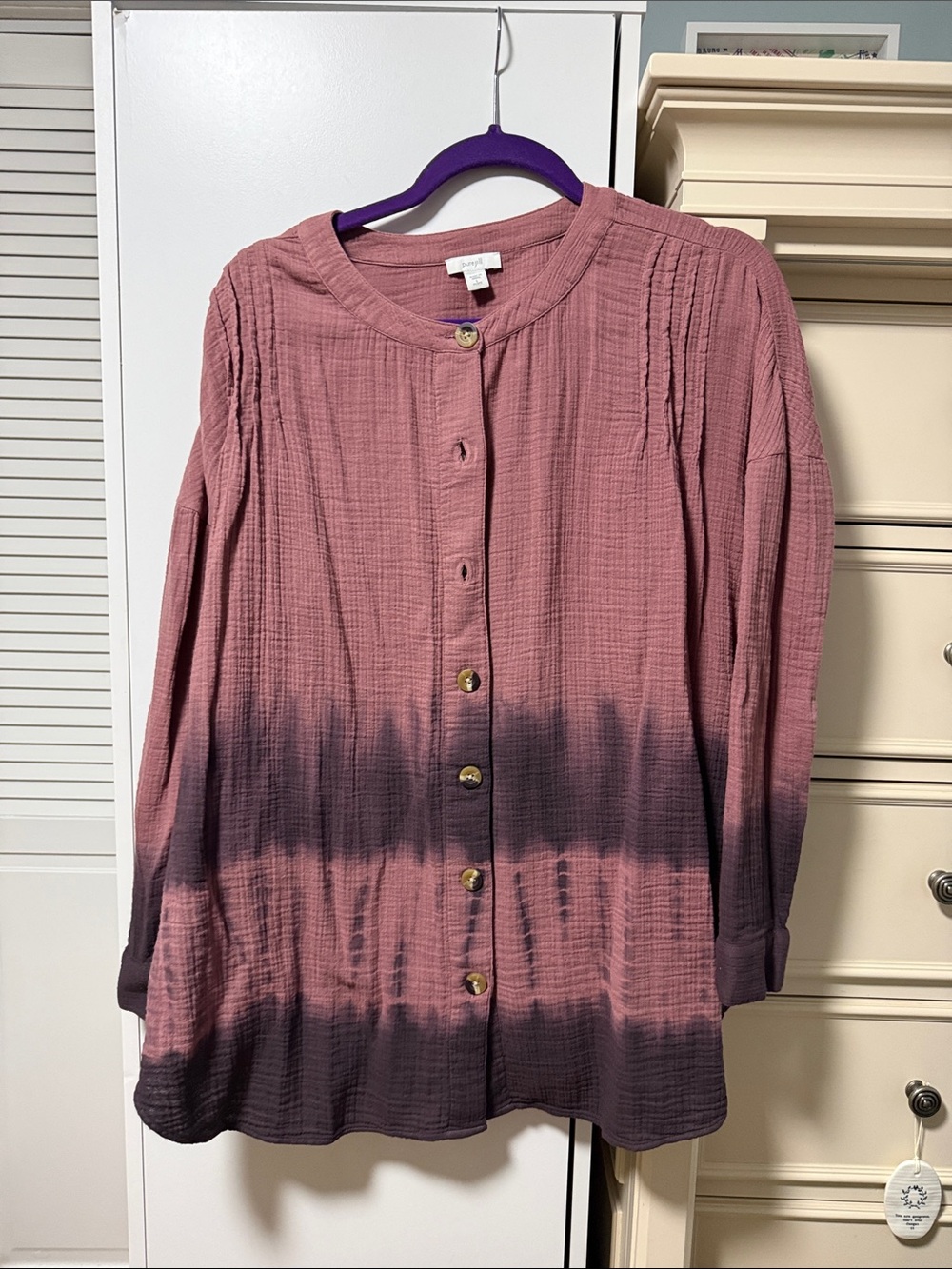 J. Jill Dusty Rose and Deep Plum Ombre Button-Front Top